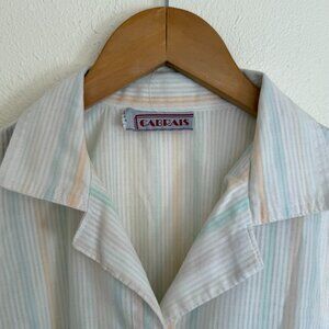 Vintage Cabrais Striped White and Pastel Button Down 3/4 Doleman Sleeve Medium